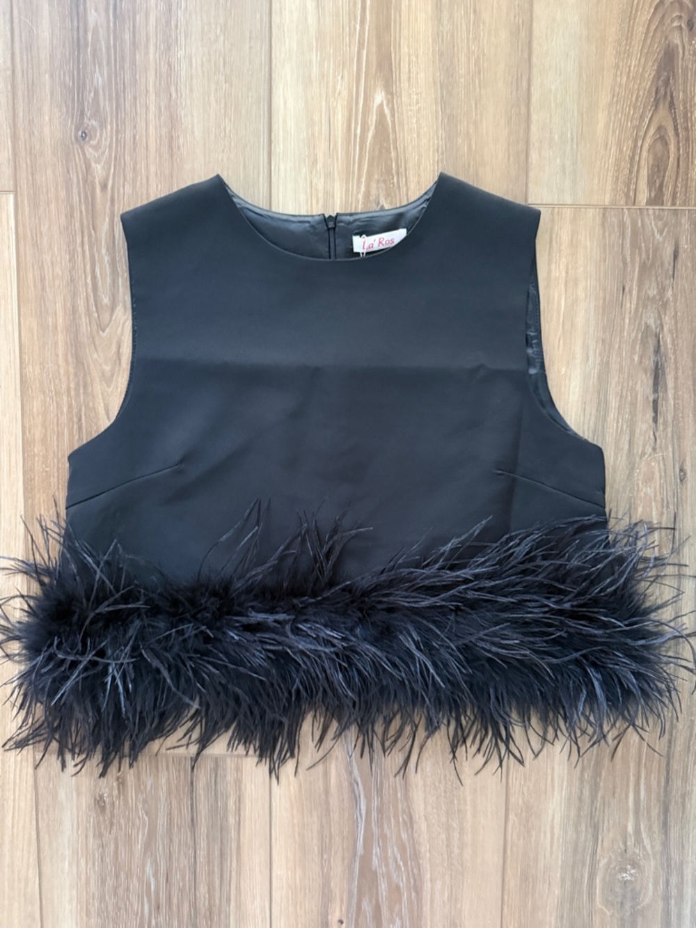 Black Feather Trim Crop Top
